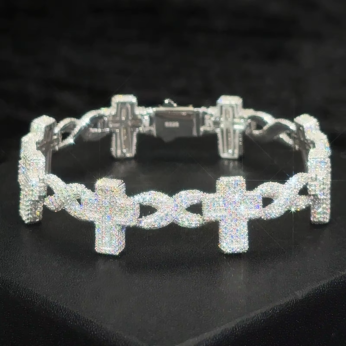 11mm Moissanite Cross Infinity Link Bracelet