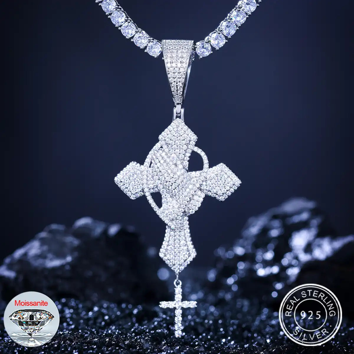 Moissanite Praying Hands Cross Pendant