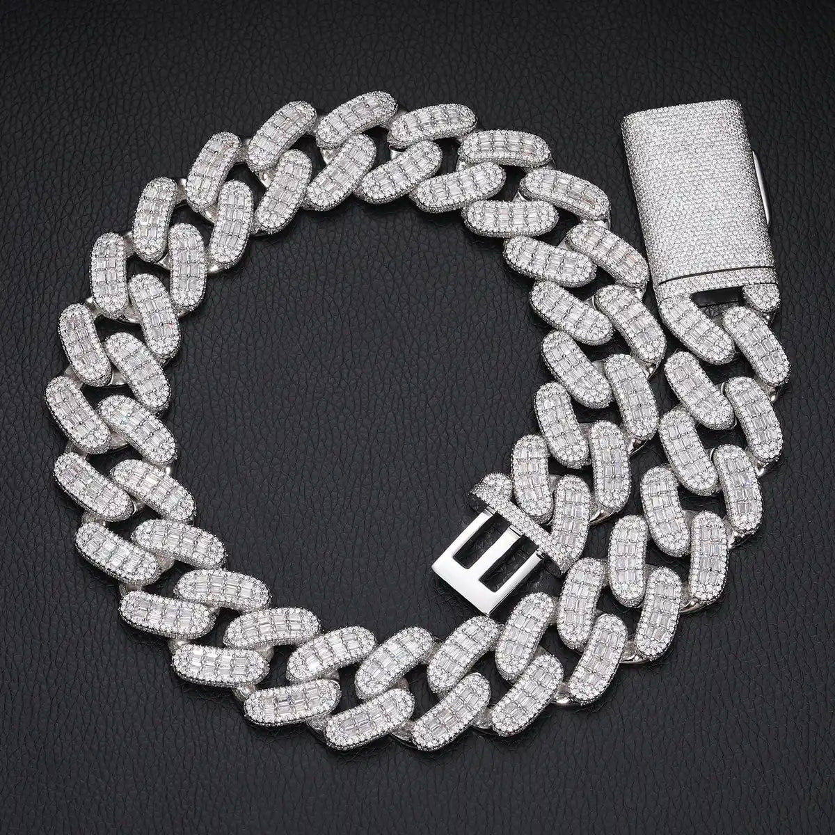 28mm Moissanite  Baguette Cuban Link Chain