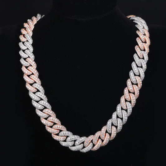 18mm Moissanite Two-Tone Cuban Link Chain