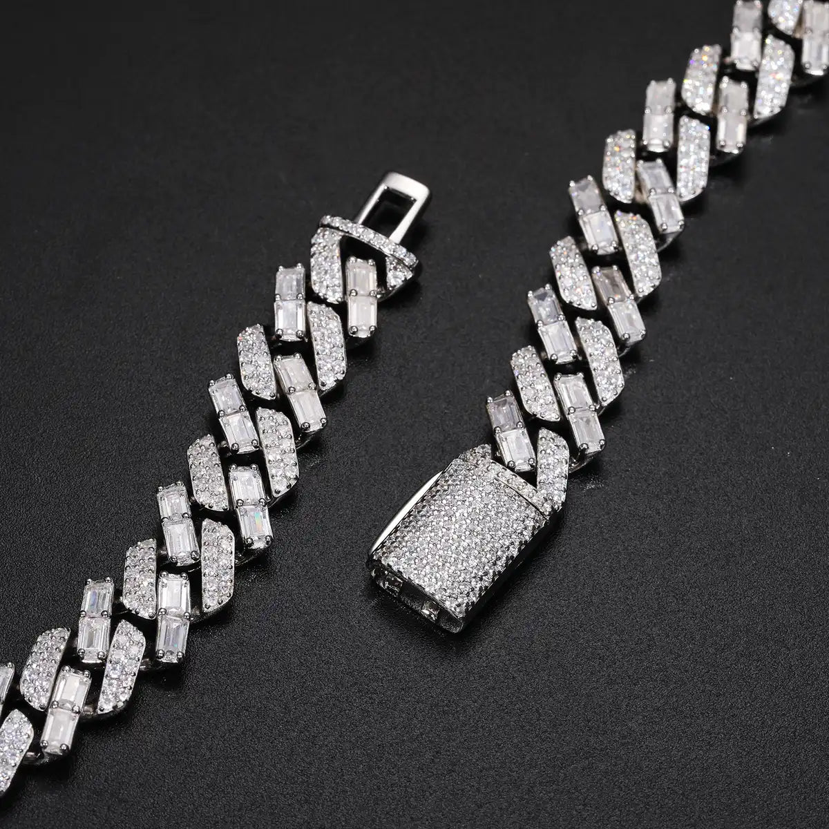 12mm Moissanite Split Baguette Cuban Link Chain