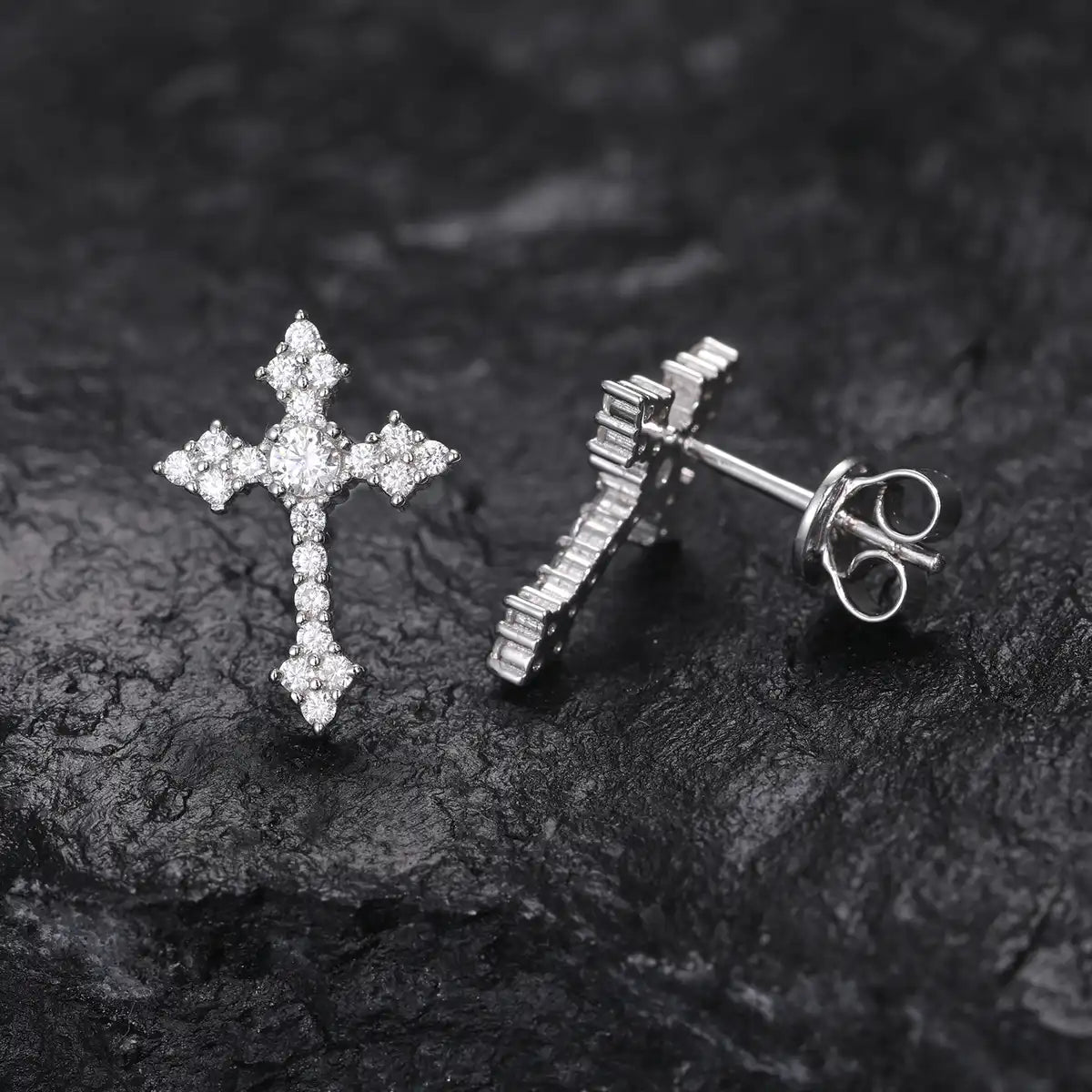 Moissanite Cross Stud Earrings