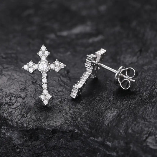 Moissanite Cross Stud Earrings