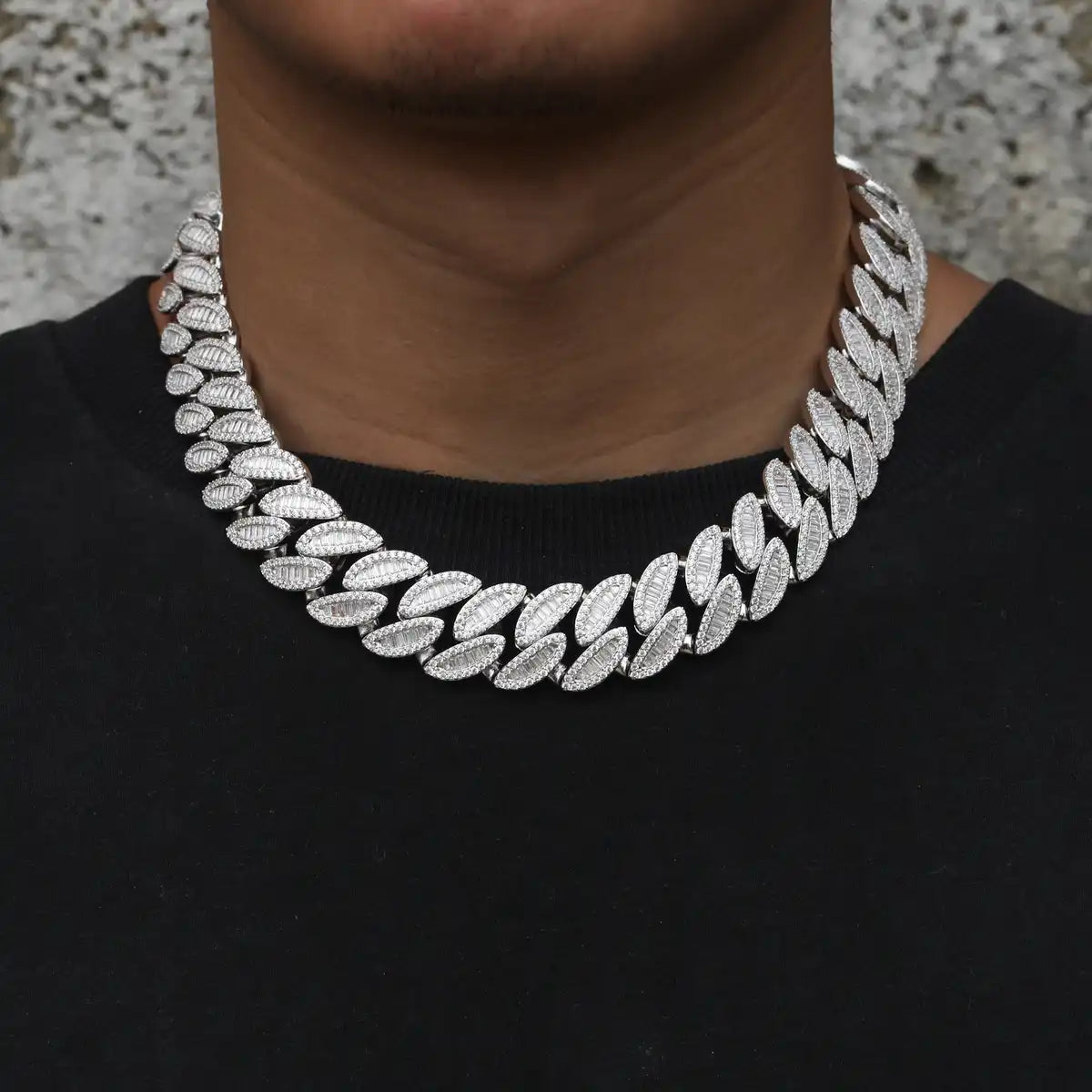 20mm Moissanite Baguette Leaf Cuban Link Chain