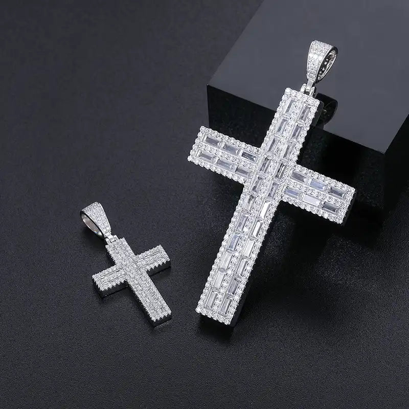 Moissanite Baguette Cut Cross Pendant