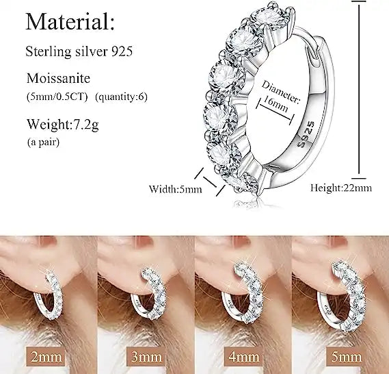 2mm-5mm Moissanite Hoop Earrings