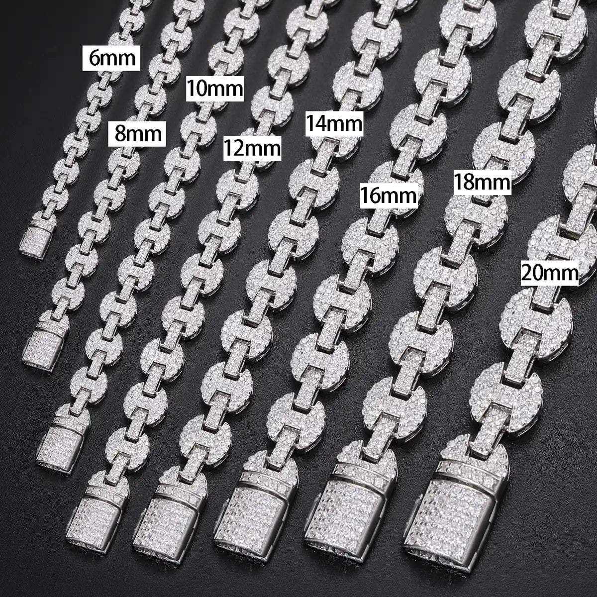 8mm-10mm Moissanite Iced Out Gucci Link Chain Bracelet