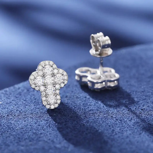 Moissanite Puffed Cross Stud Earrings