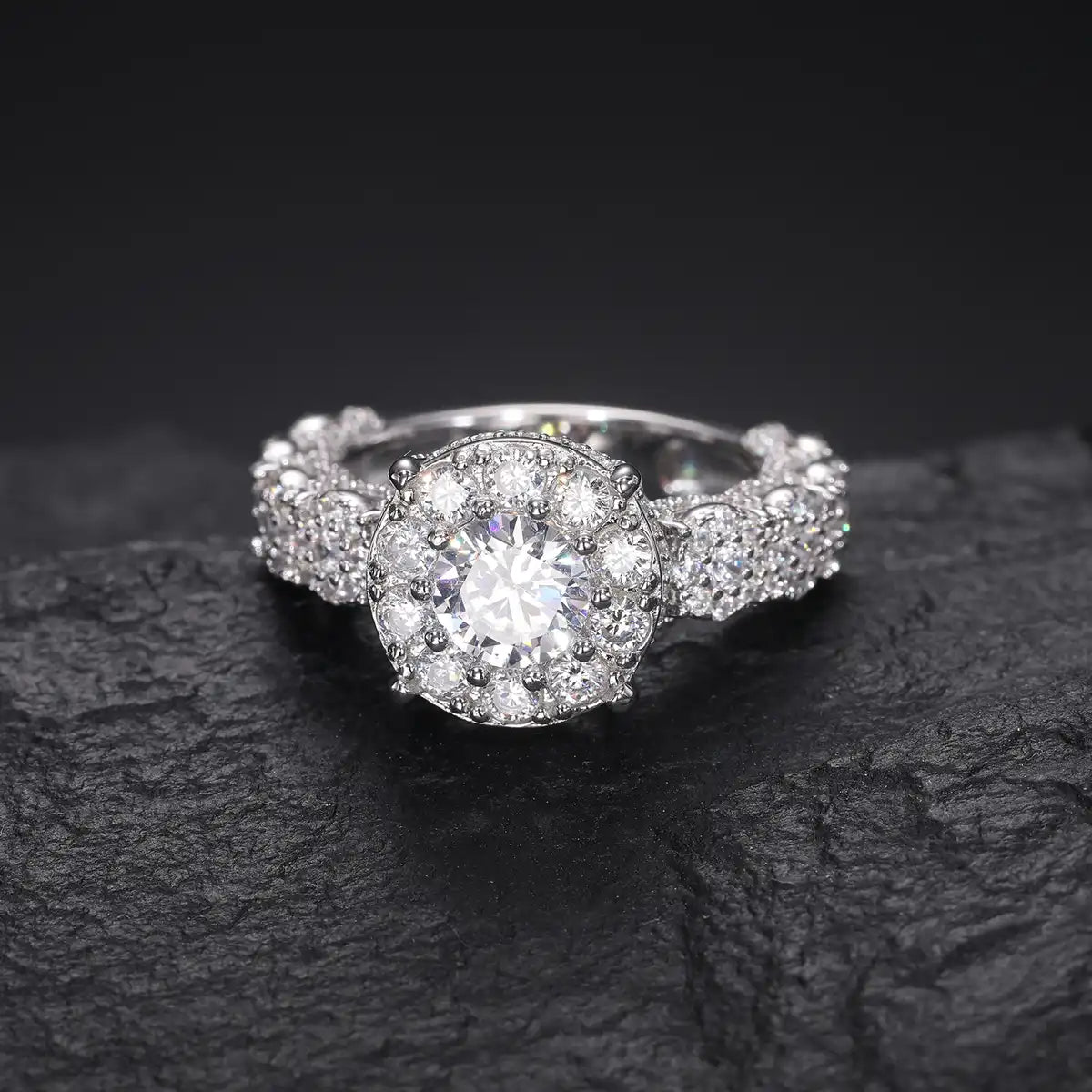 Moissanite Diamond Halo Engagement Ring