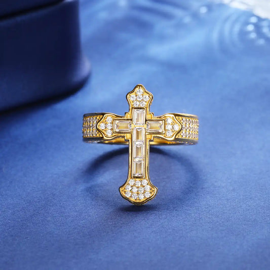 Moissanite Baguette Cross Band Ring