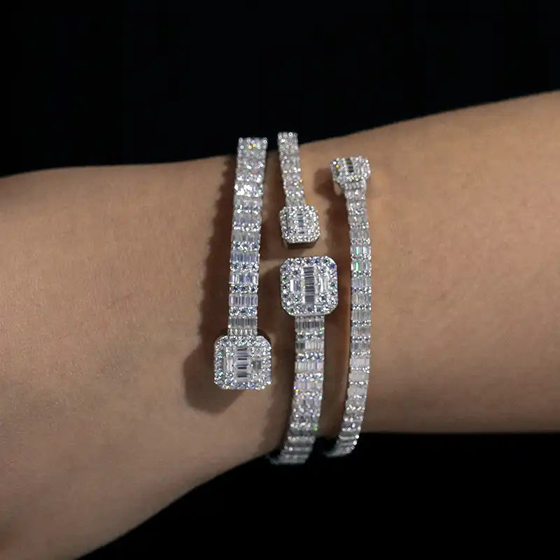 5.5mm Moissanite Baguette Cuff Bracelet