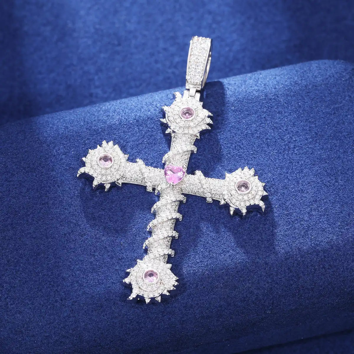 Moissanite With Pink CZ Cross Pendant