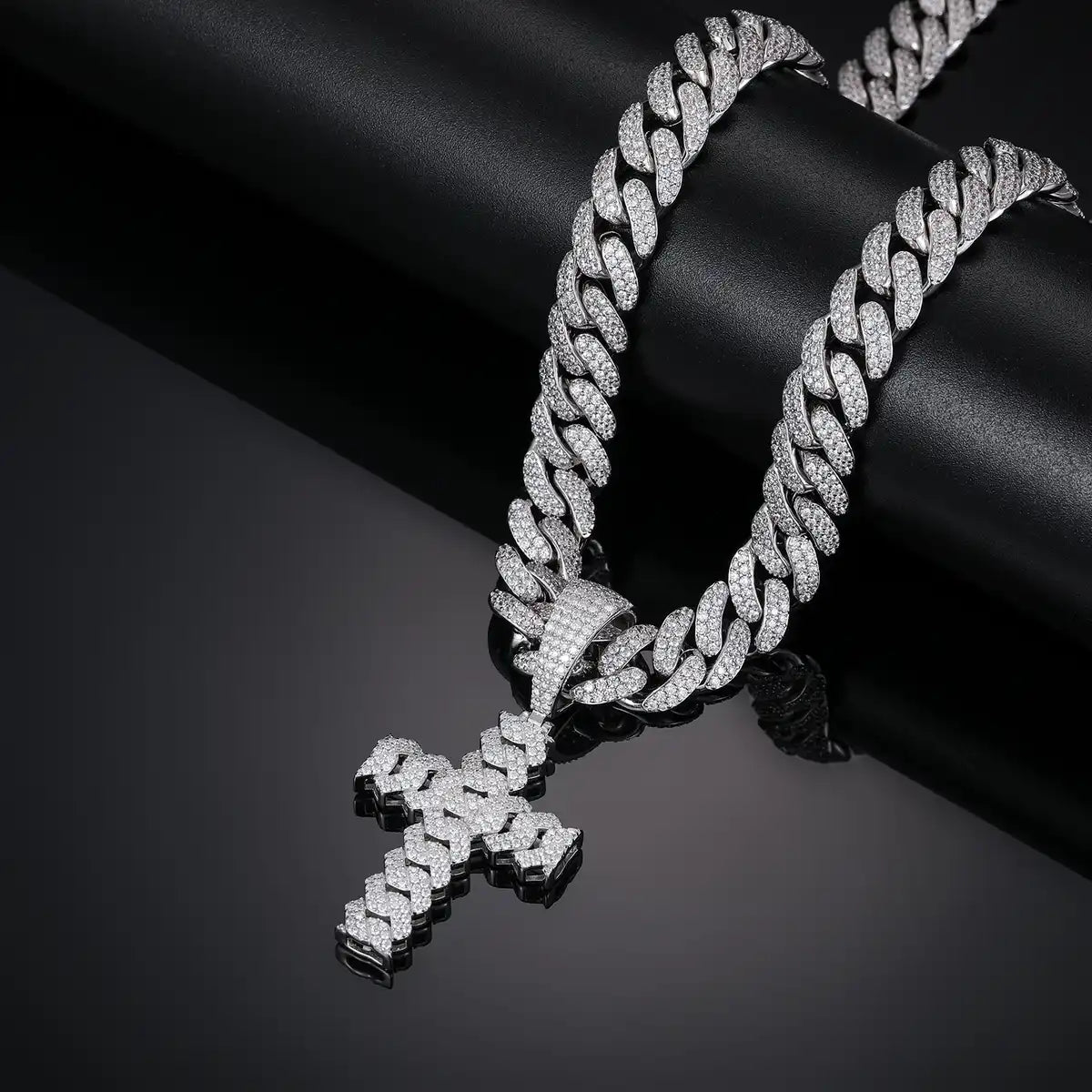 Moissanite Cuban Link Cross Pendant