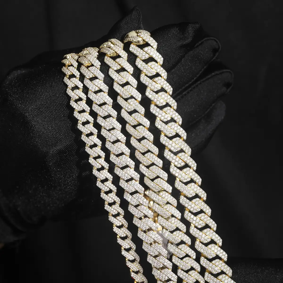 8mm-14mm Moissanite 14K Gold Plated Cuban Link Chain