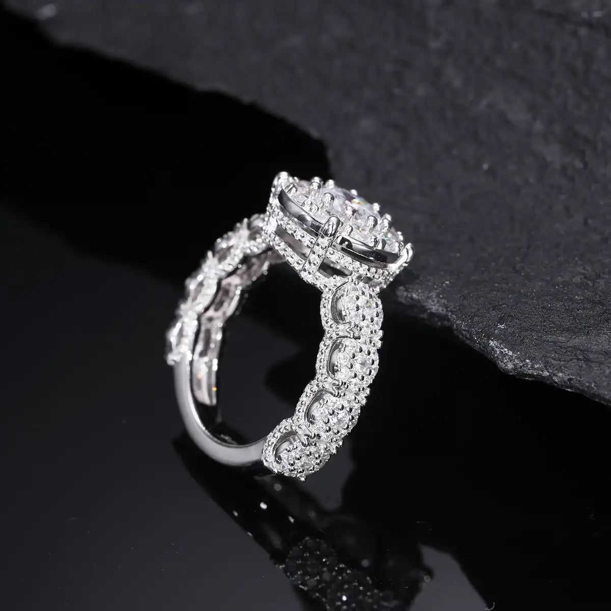 Moissanite Diamond Halo Engagement Ring