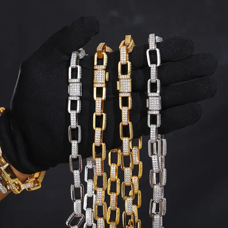 11mm Moissanite Square Link Chain/Bracelet