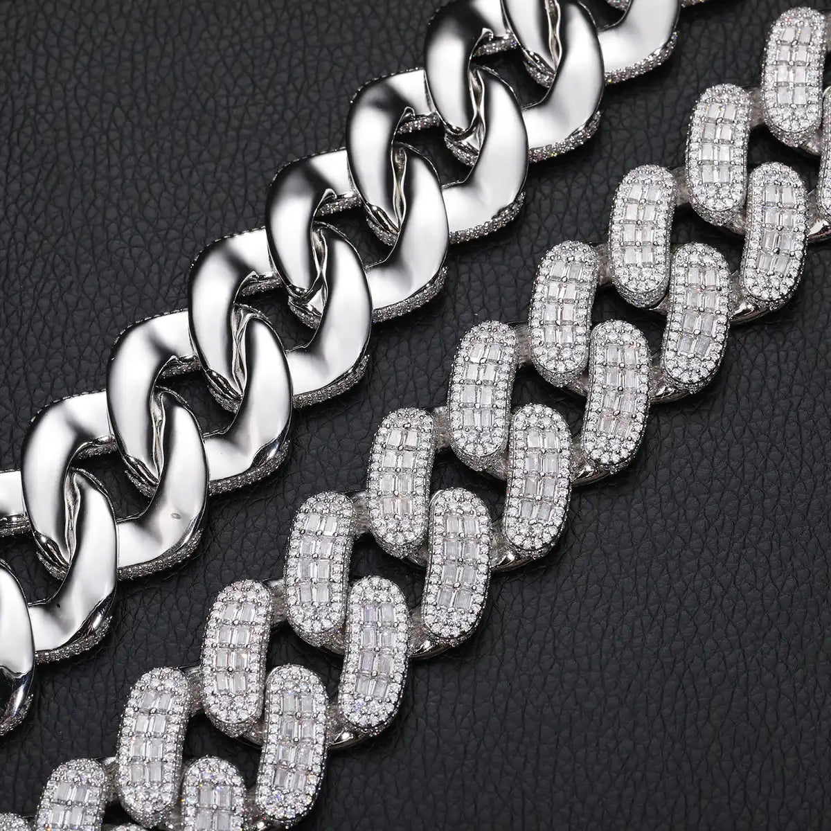 28mm Moissanite  Baguette Cuban Link Chain