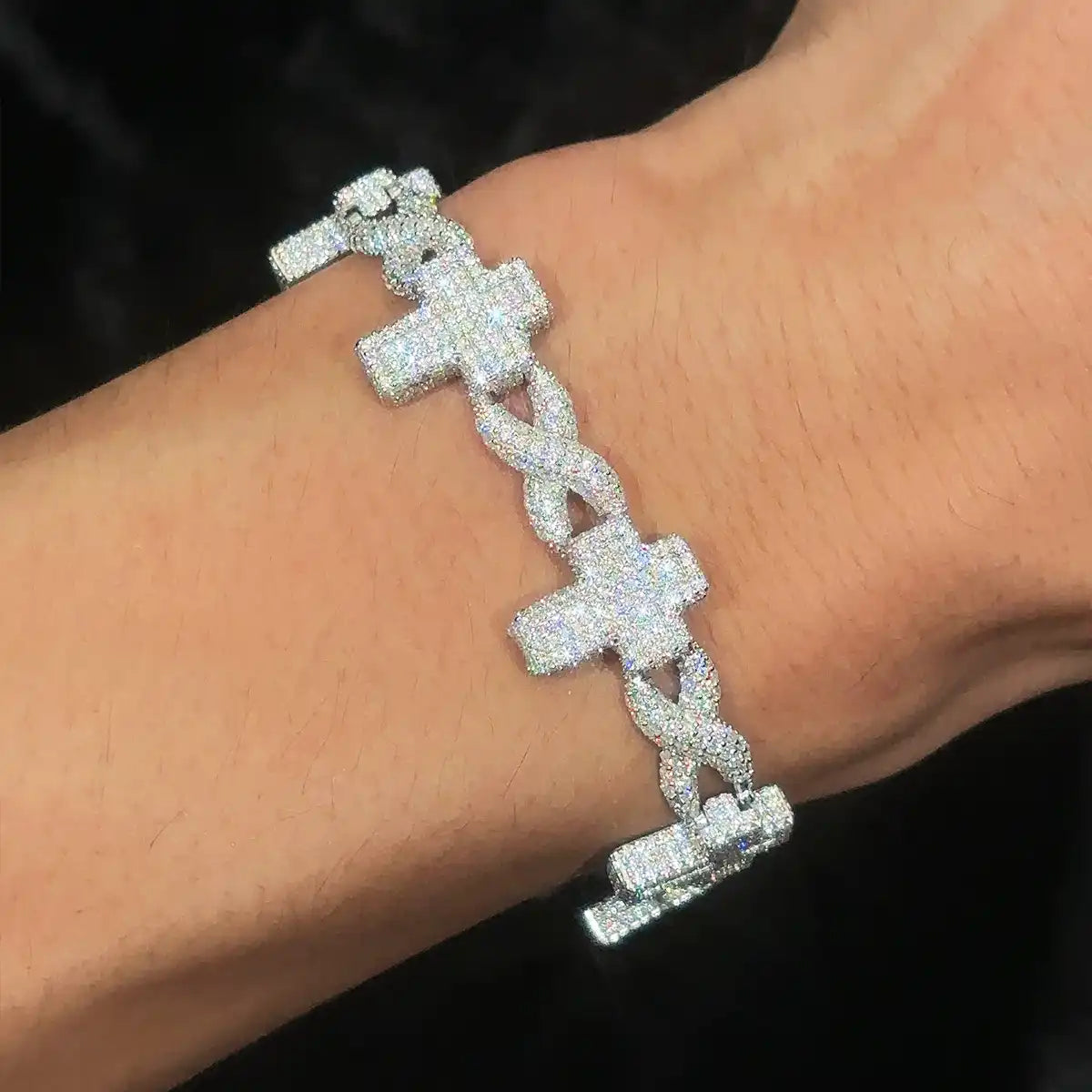 11mm Moissanite Cross Infinity Link Bracelet