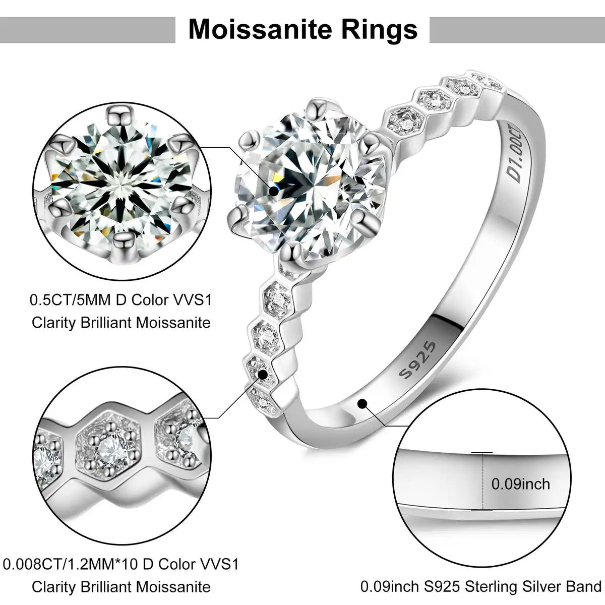 0.5ct-1ct Moissanite Engagement Ring