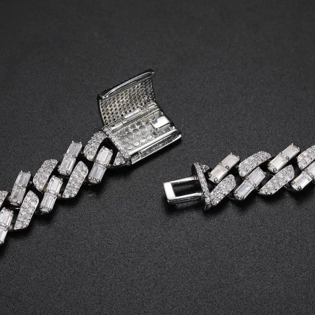 12mm Moissanite Split Baguette Cuban Link Chain