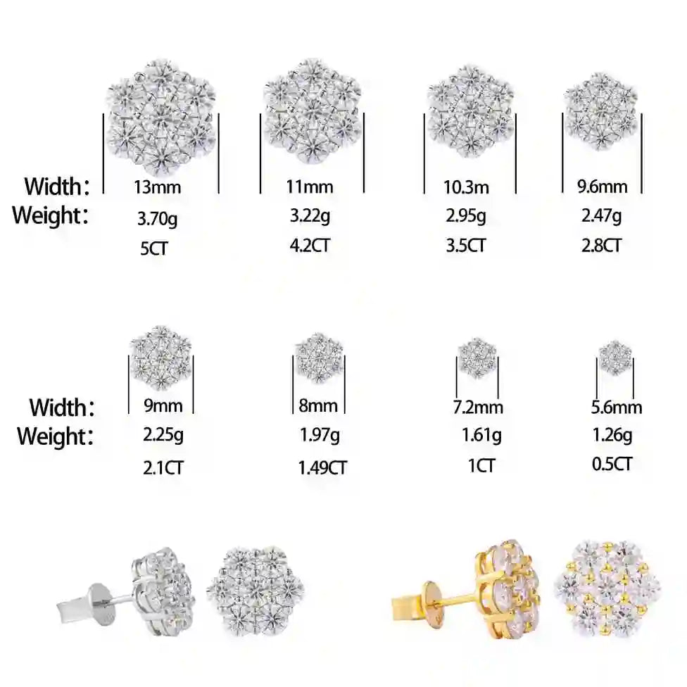 5mm-13mm Moissanite Cluster Stud Earrings