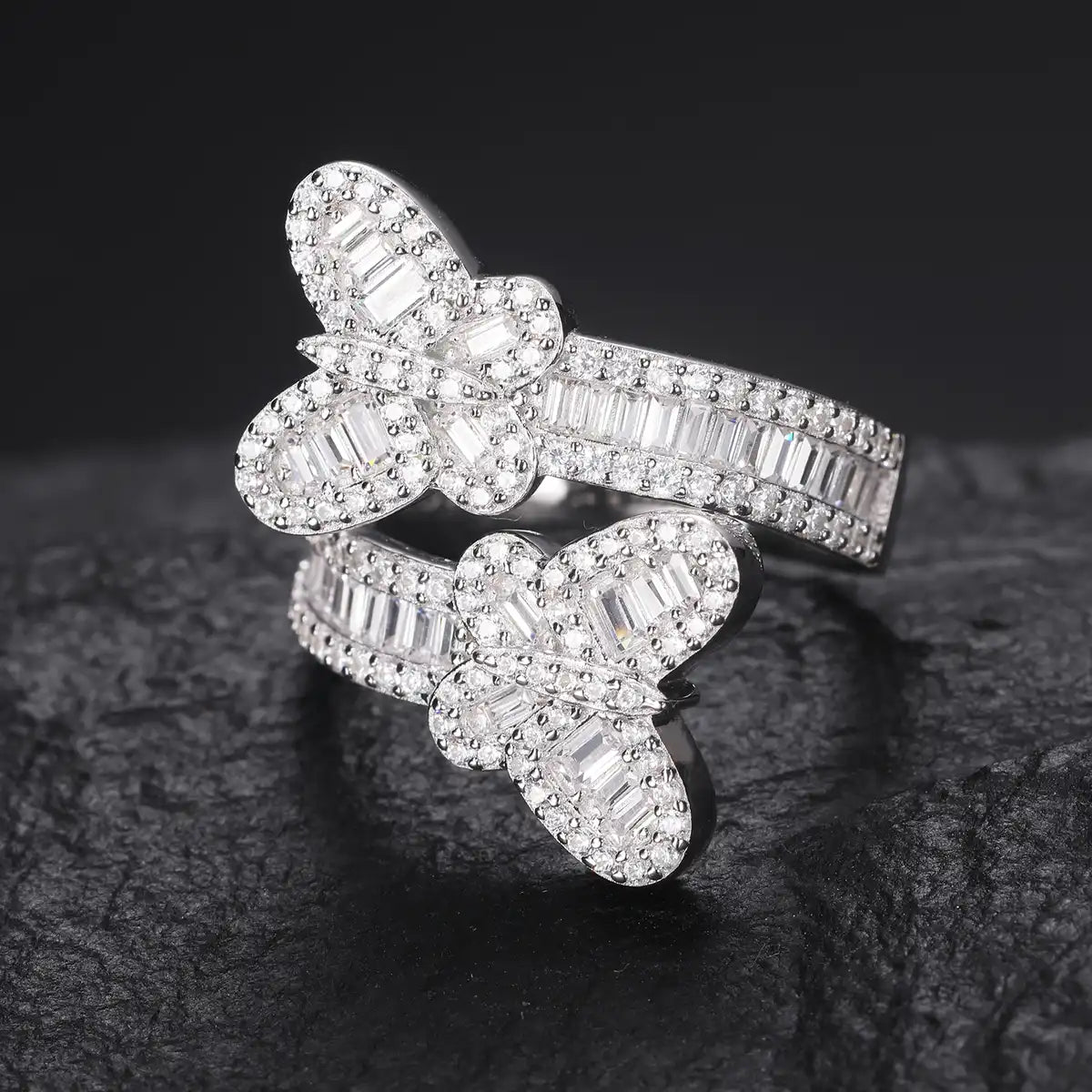 Moissanite Baguette Butterfly Ring