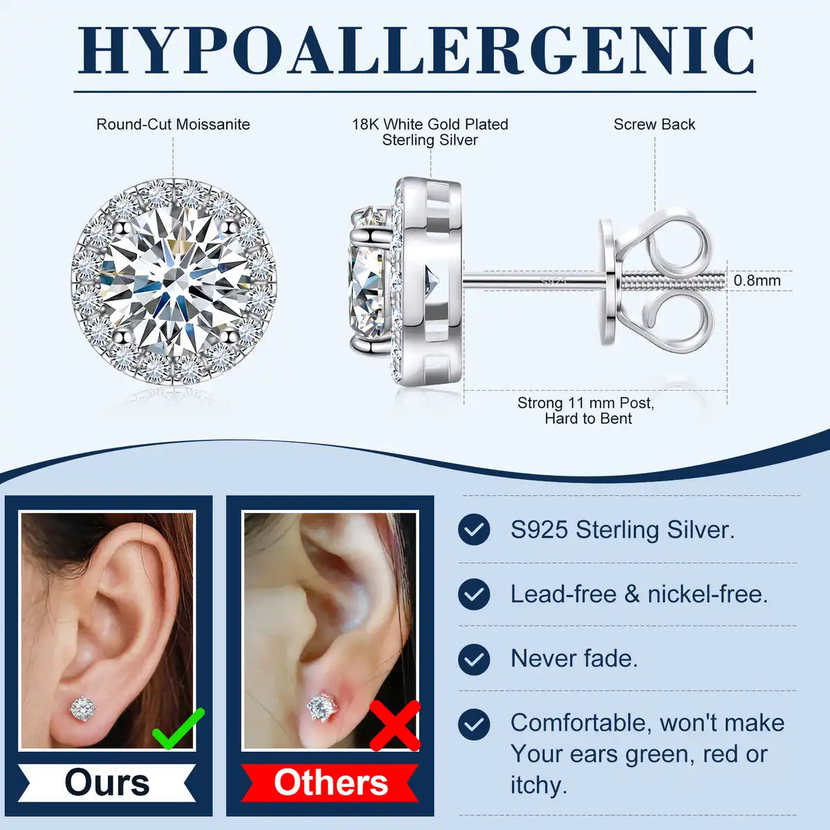 3mm-10mm Moissanite Iced Border Stud Earrings