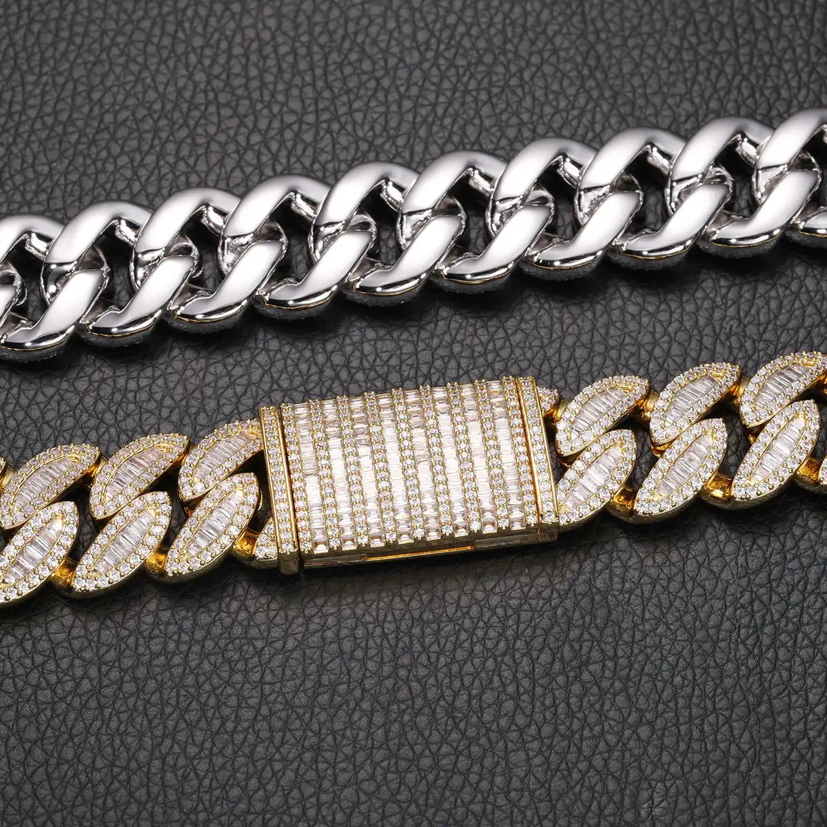 20mm Moissanite Baguette Leaf Cuban Link Chain