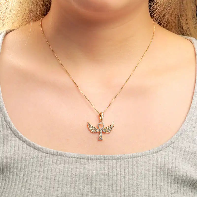 Moissanite Winged Cross Pendant