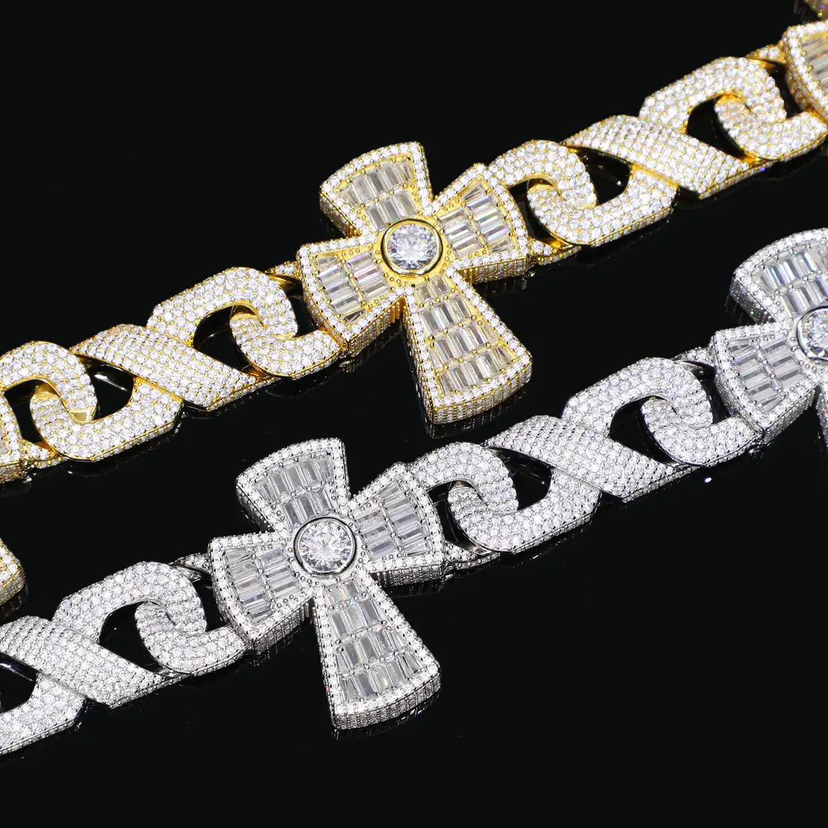 37mm Moissanite Big Cross Link Chain/Bracelet