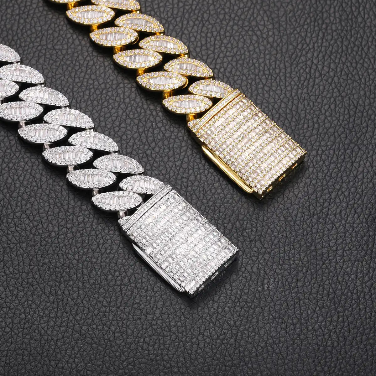 20mm Moissanite Baguette Leaf Cuban Link Chain