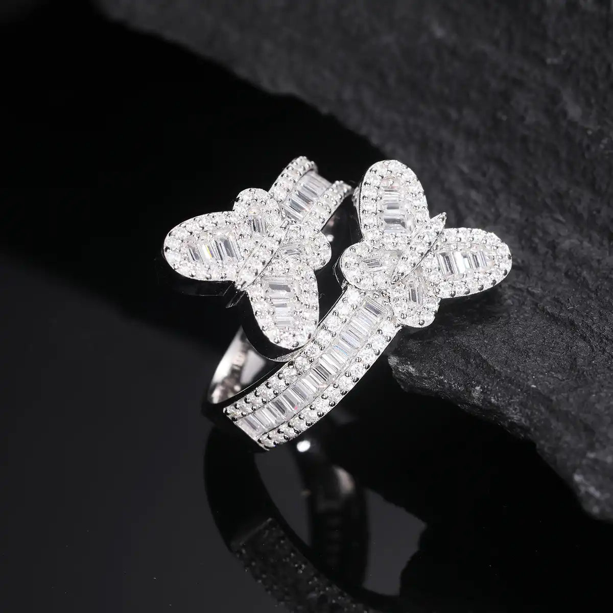 Moissanite Baguette Butterfly Ring