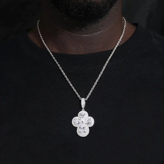 Moissanite Pear-Cut Clover Cross Pendant