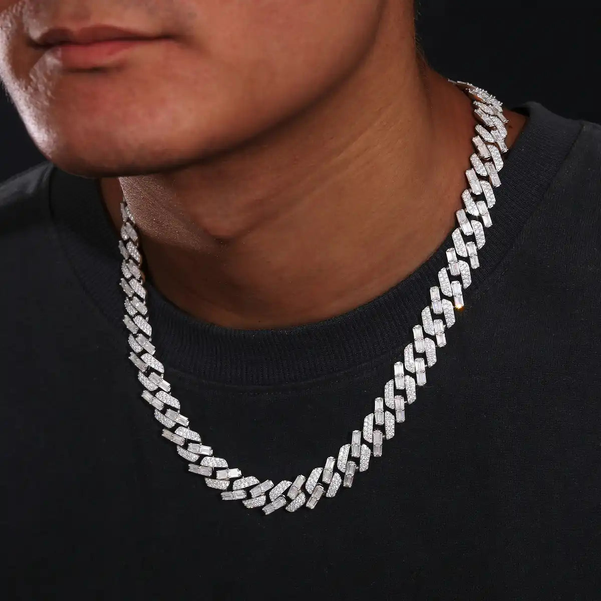 12mm Moissanite Split Baguette Cuban Link Chain