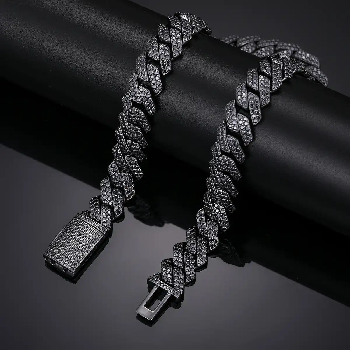 14mm Moissanite Blacked Out Cuban Link Chain/Bracelet