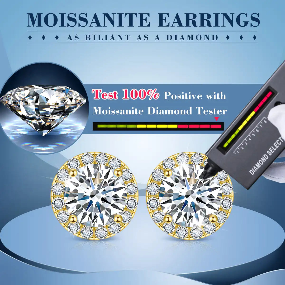 3mm-10mm Moissanite Iced Border Stud Earrings