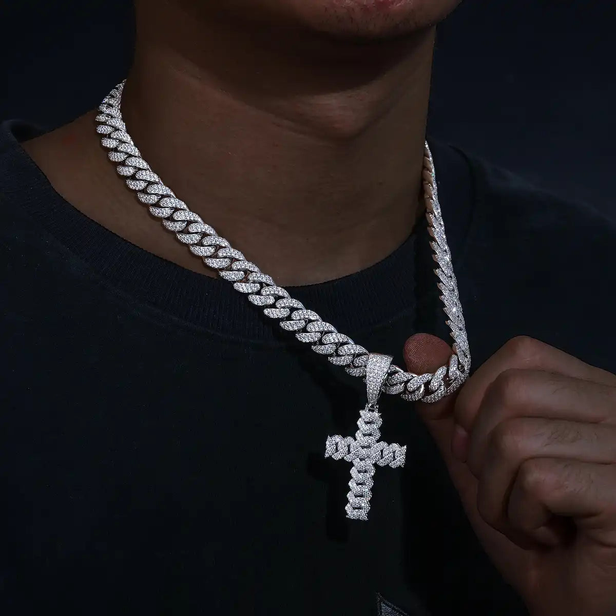 Moissanite Cuban Link Cross Pendant