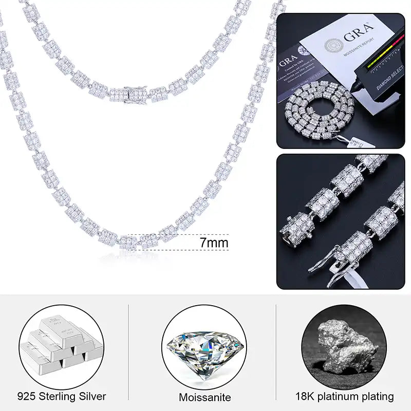 7mm Moissanite Roller Link Chain