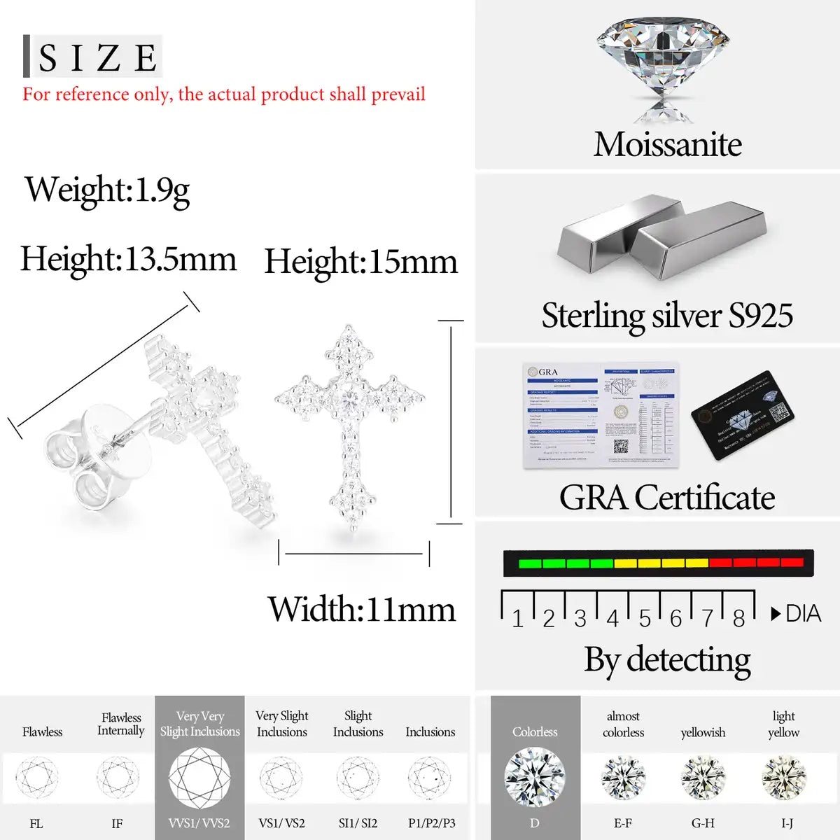 Moissanite Cross Stud Earrings