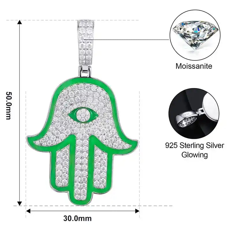 Moissanite Enamel-Plated Hamsa Hand Pendant