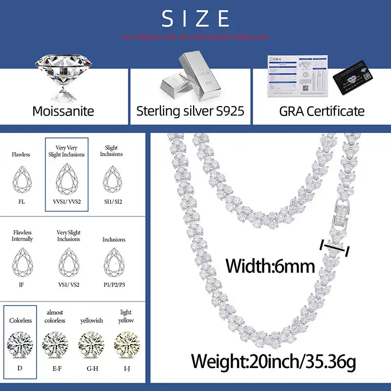 6mm Moissanite Three-Stone Heart Tennis Chain