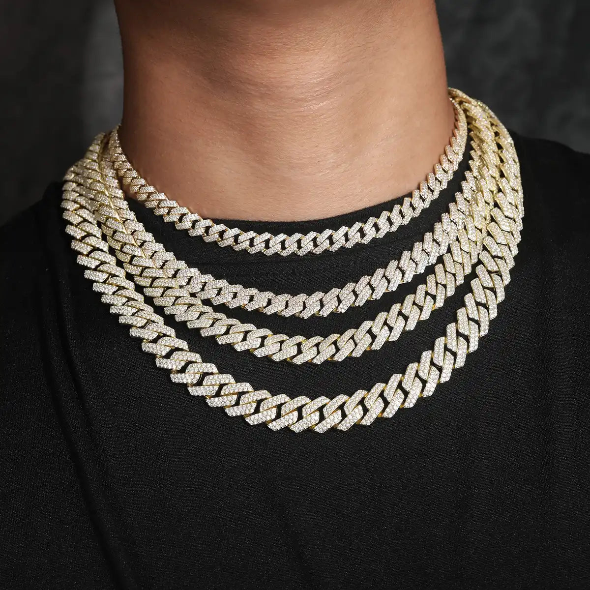 8mm-14mm Moissanite 14K Gold Plated Cuban Link Chain