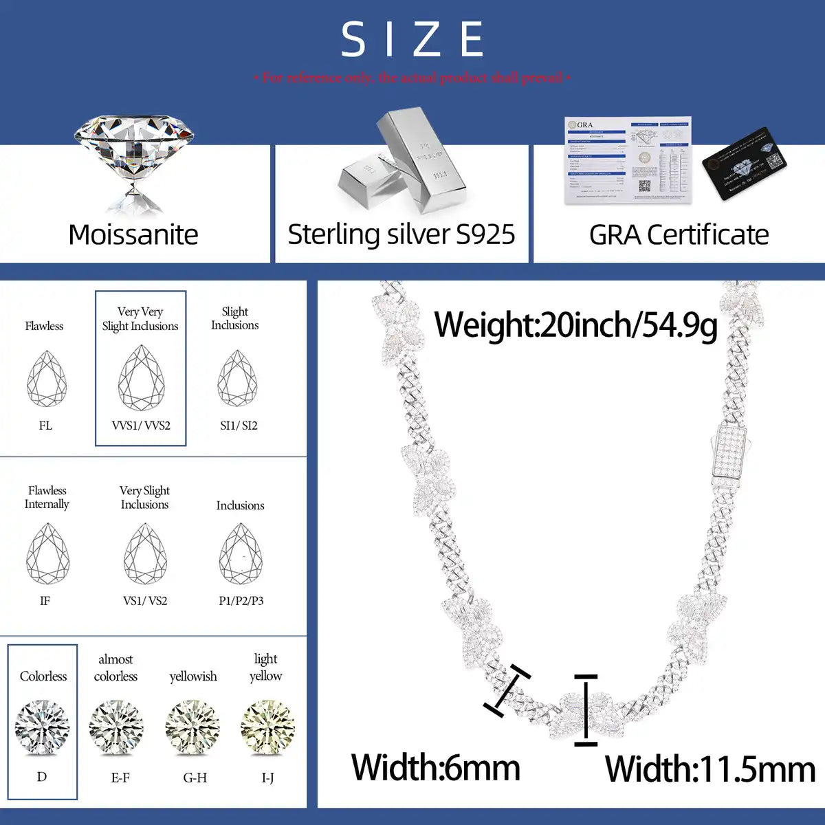 11mm Moissanite Baguette Butterfly Chain