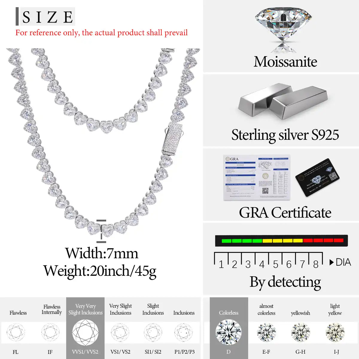 7mm Moissanite Heart Cut Tennis Chain